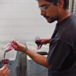 Mauricio Gonzalez testing the micro-vinification of Altos Las Hormigas Single Vineyard Malbec, Makia Vineyard, Vista Flores.